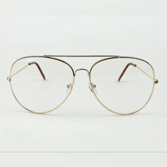 Classic Clear Lens Glasses Vintage Retro Aviator Gold Frame Eyeglasses - Picture 2 of 7